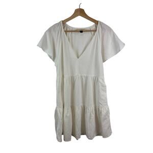 Universal Thread Linen Babydoll Dress White Cottagecore Boho Women’s S